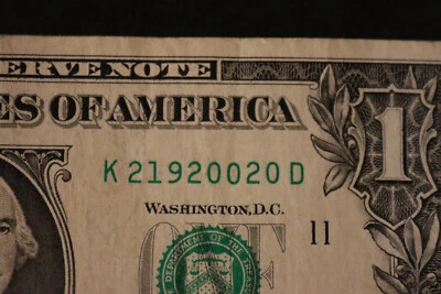 [FEB 19, 2002]  ONE DOLLAR FANCY BIRTHDAY NOTE  SN  K 21920020 D - Image 1 of 3