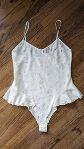 VINTAGE 90s SATIN TEDDY ROMPER LINGERIE RUFFLE FLUTTER BRIDAL NWOT PETRA FASHION - Picture 1 of 11