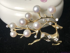 Brooch Pin 5-8MM Natural Freshwater Pearl and 18KGP Pins Mother's Day Gift - Bild 1 von 6