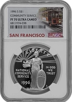 1996-S COMMUNITY SERVICE Silver Dollar NGC PF70💥FLAWLESS QUALITY💥 - Image 1 of 4