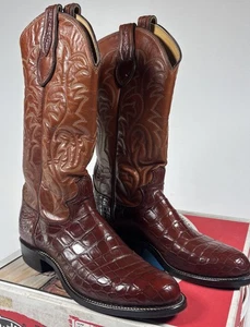 Justin Vintage Botas de Vaquero Exóticas Marrón Caimán Western Mujeres Talla 7/8 Estrechas - Imagen 1 de 15