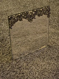 Tabletop Vanity Mirror w/ Stand Metal 3 Dimensions Rose Accents at Top 8" Square - Picture 1 of 9