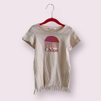 CHLOE ДЕВОЧКИ 4 ФУТБОЛКА ПЛАТЬЕ С БАХРОМОЙ ПОДОЛ КОРОТКИЙ РУКАВ ГРАФИЧЕСКИЙ ЛОГОТИП ХЛОПОК - Изображение 1 из 4