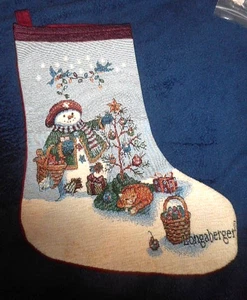 Vintage Longaberger Weihnachten 8"X16"" Gobelin Strumpf SCHNEEMANN KORB BAUM - Bild 1 von 1
