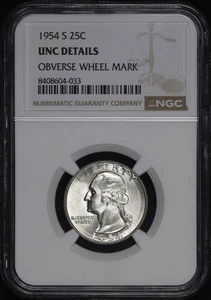 1954-S Washington Quarter NGC UNC Details Obverse Wheel Mark - Picture 1 of 2