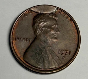 1971-D AU+ Rim Cud U.S. Mint Error Lincoln Memorial Cent, Nice Color! Red-Brown - Picture 1 of 2