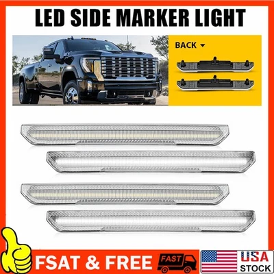 For 2020-24 GMC Sierra 2500 3500 Clear White LED Wheel Fender Side Marker Lights - Image 1 of 4