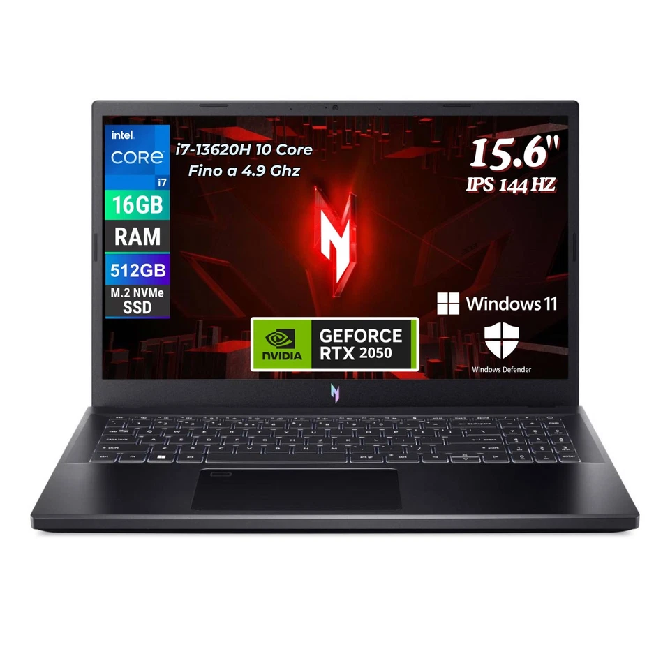 Notebook PC Portatile ACER NITRO V15 i7-13620H RTX 2050 Ram 16GB SSD 512GB Win 1 - Immagine 1 di 4