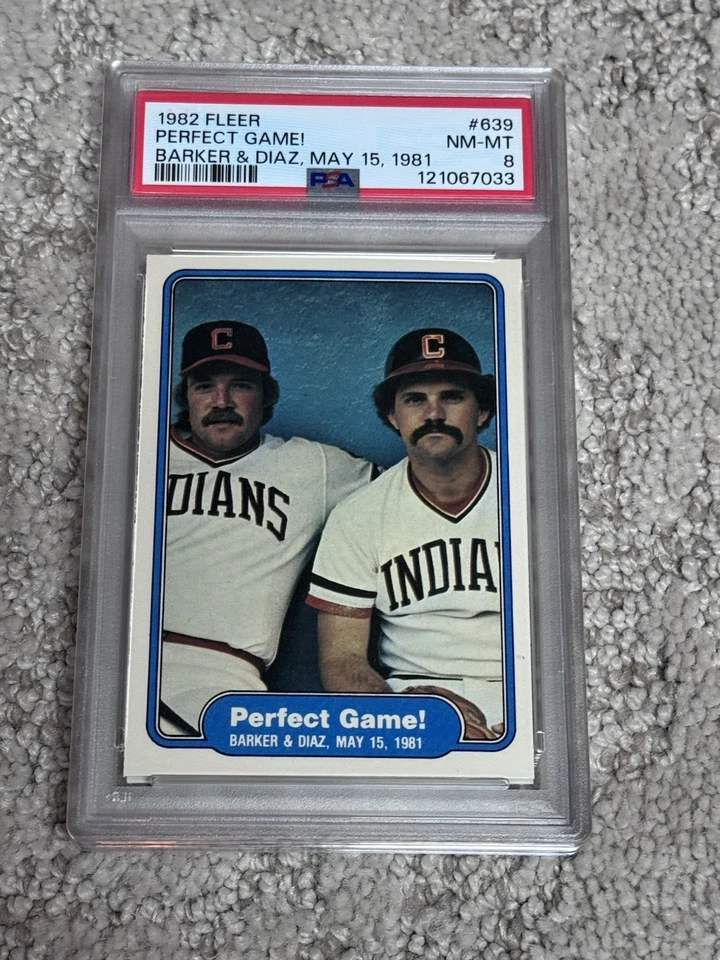 PSA 8 BASEBALL CARD 1982 FLEER PERFECT GAME LEN BARKER BO DIAZ CLEVELAND INDIANS - Image 1 of 1