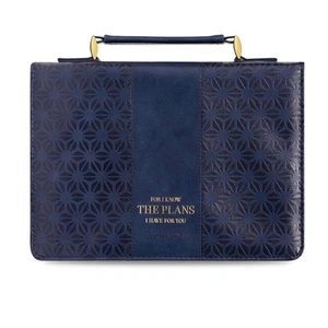 Women's Fashion Bible Cover I Know The Plans Jeremiah 29:11, Blue/Gold Faux L... - Picture 1 of 7