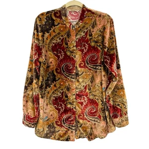 Top SOFT AROUND Paisley Boho Colorido Floral Terciopelo Abotonado Talla L - Imagen 1 de 11