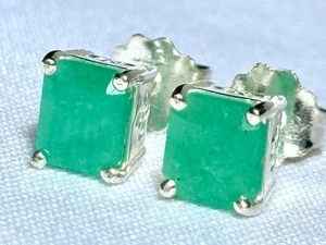 Genuine Colombian emerald earrings, Silver 925, 2 Carats - Picture 1 of 10
