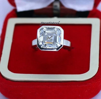 Moissanite Bezel Set Men's Engagement Ring Solid 14K White Gold 2 CT Asscher Cut - Image 1 of 4