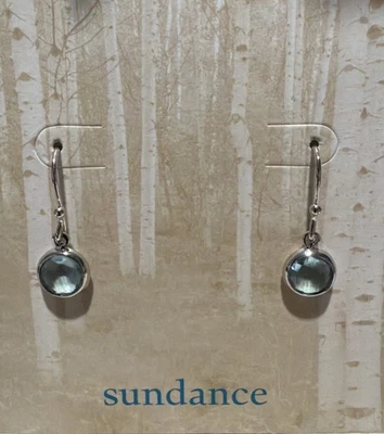 Catálogo Sundance Plata Esterlina Topacio Azul Pequeño Círculo Piedra Pendientes Colgantes Foto 1 de 3