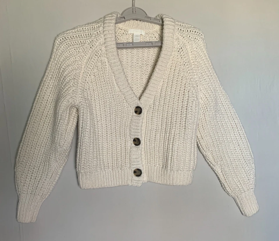 H&M Chunky Knit Sweater Small Cropped Poly Acrylic Wool Blend Cozy Retro Y2K - Image 1 of 4
