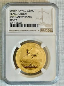 Tuvalu 2016 Pearl Harbor 75th Anniversary $100 Gold NGC MS70 Sku# 5822 - Picture 1 of 2