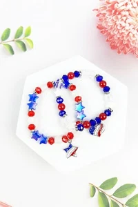 2 pcs set 4th of July Bead Bracelet American Flag Elastic Bracelet ❤ US Seller ❤ - Picture 1 of 5