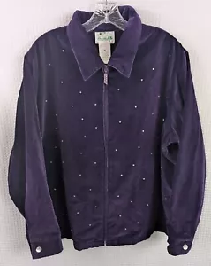 Quacker Factory Purple Velvet Zip Front Jacket with Rhinestones NWOT Size 1X - Picture 1 of 9