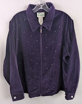 Quacker Factory Purple Velvet Zip Front Jacket with Rhinestones NWOT Size 1X - Image 1 of 4