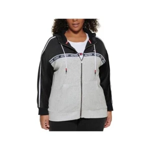 Tommy Hilfiger Sport Colorblocked Velour Hoodie Black/White Stone Size XS - Picture 1 of 1