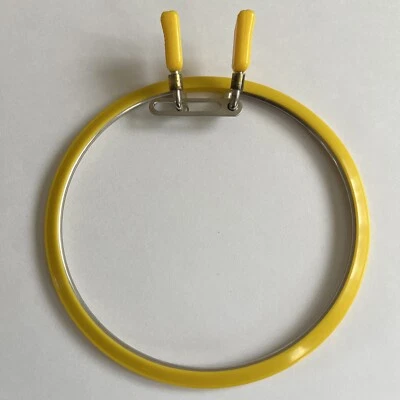Vintage Spring Squeeze Pinch Tension Plastic & Metal Embroidery Hoop Yellow - Image 1 of 4