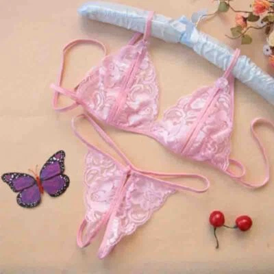 Conjunto de lingerie feminina sexy rede de pesca vestido de renda fio dental roupa íntima babydoll roupa de dormir - Imagem 1 de 4