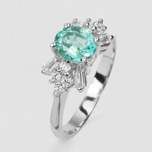 Green Zambian Emerald Rare 925 Sterling Silver White Gold Plated Rings Size 6 - Picture 1 of 9