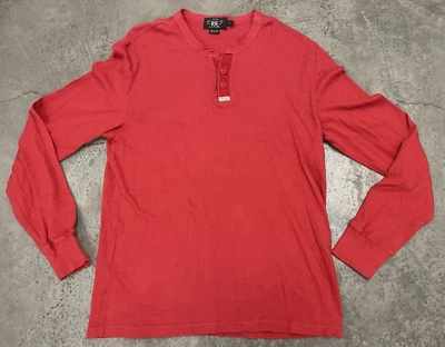 RRL Double RL Ralph Lauren Red Cotton L/S 3 Button Henley Shirt Men's Small - Image 1 of 4