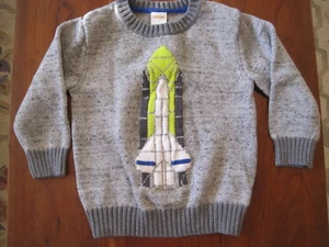 Gymboree Boy Heather Gray Space Ship Shuttle Pullover Cotton Sweater 2T EUC - Picture 1 of 4