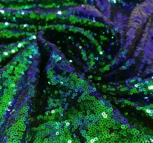 Green Blue Iridescent Hologram 3mm Sequin Bling Sparkly Fabric 130cm Wide - Picture 1 of 2