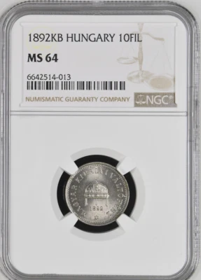 HUNGARY 10 FILLER 1892 KB NGC MS 64 - Image 1 of 2