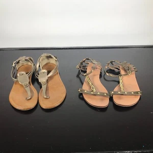 Women (2) pairs Sandals Lot. Madeline Stuart, Yellow Box, Size 7. Gold Straps - Picture 1 of 5
