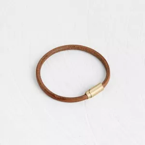 Brown Leather Bracelet Gold, For Men, Hand Made,Magnetic Gold Clasp, Length 19cm - Picture 1 of 4