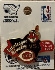 vintage 90s CLEVELAND INDIANS Cincinnati Reds 1997 Lapel Enamel Pin MLB Ohio Cup