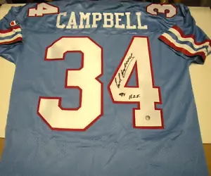 EARL CAMPBELL HOUSTON OILERS HOF CON MAGLIA CAMPIONE CON LICENZA UFFICIALE FIRMATA COA - Foto 1 di 2