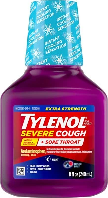 Líquido noturno Tylenol Extra Strength tosse grave e dor de garganta, 8 fl oz - Imagem 1 de 4