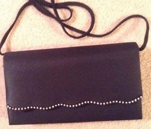 La Regale Black Envelope Clutch Evening Handbag Shoulder Strap with Reinestones - Picture 1 of 8