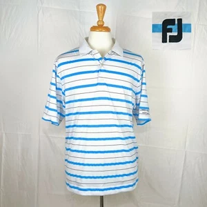 Camisa polo de golf FootJoy FJ para hombre blanca con rayas azules talla grande - Imagen 1 de 8