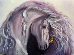 Butterfly Kisses Horse Painting 9x12 in HD Metal Print Onto Chromaluxe Aluminum - Picture 1 of 4