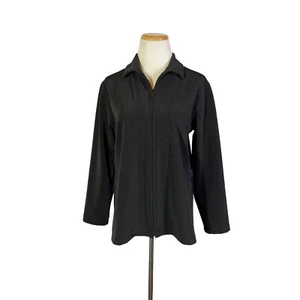 Chico's Design Size 1 (M) Basic Black Full Zip Jacket Knit Collared - Picture 1 of 7
