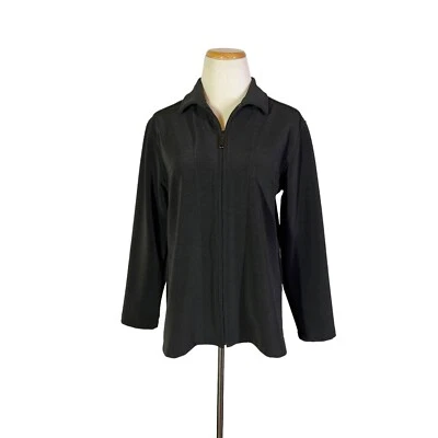 Chico's Design Size 1 (M) Basic Black Full Zip Jacket Knit Collared - Image 1 of 4