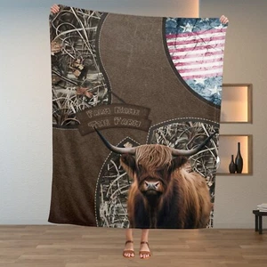 Personalized Name Highland Cow Sherpa Fleece Blanket, Farm Life - Picture 1 of 7