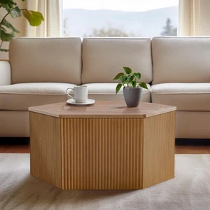 Honey Coffee Table for Living Room Hexagonal Design Coffee Table with Fluted ... - Picture 1 of 7