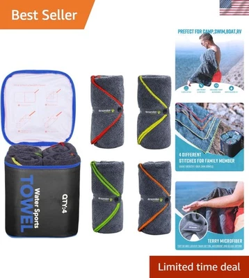 Paquete de 4 toallas de microfibra de secado rápido en bolsa impermeable - viaje familiar ligero Foto 1 de 4