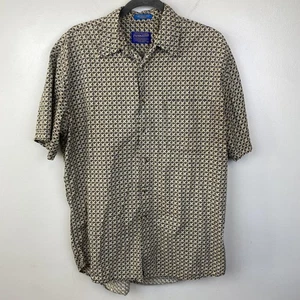 Pendleton Shirt Mens Medium Beige Black Short Sleeve Button Front Geometric - Picture 1 of 8