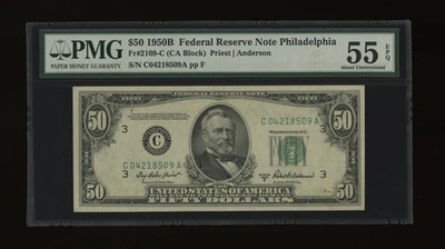 DBR 1950-B $50 FRN Philadelphia Fr. 2109-C PMG 55 EPQ Serial C04218509A - Image 1 of 2