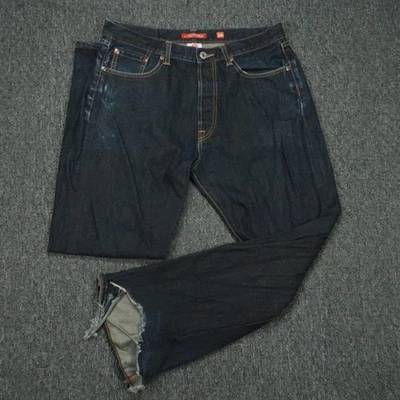 Ed Hardy Jeans Mens 36x32 Blue 5 Pocket Embroidered Dark Wash * - Image 1 of 4