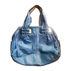Borsa hobo a tracolla B Makowsky in pelle blu A95128 fodera verde - Foto 1 di 18