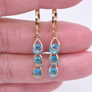 18K Yellow Gold Filled Women Lake Blue Mystic Topaz Teardrop Dangle Earrings - Picture 1 of 8
