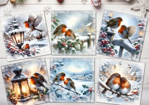 Snowy Garden Robins Christmas Card Toppers Card Making Decorations - 3.5" - Picture 1 of 2